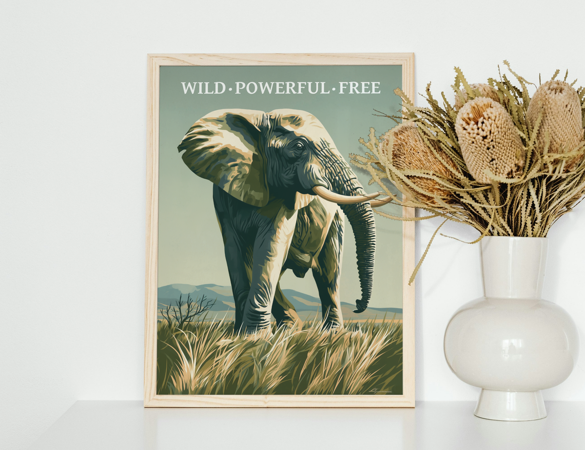 Wild Powerful Free African Elephant Art Print