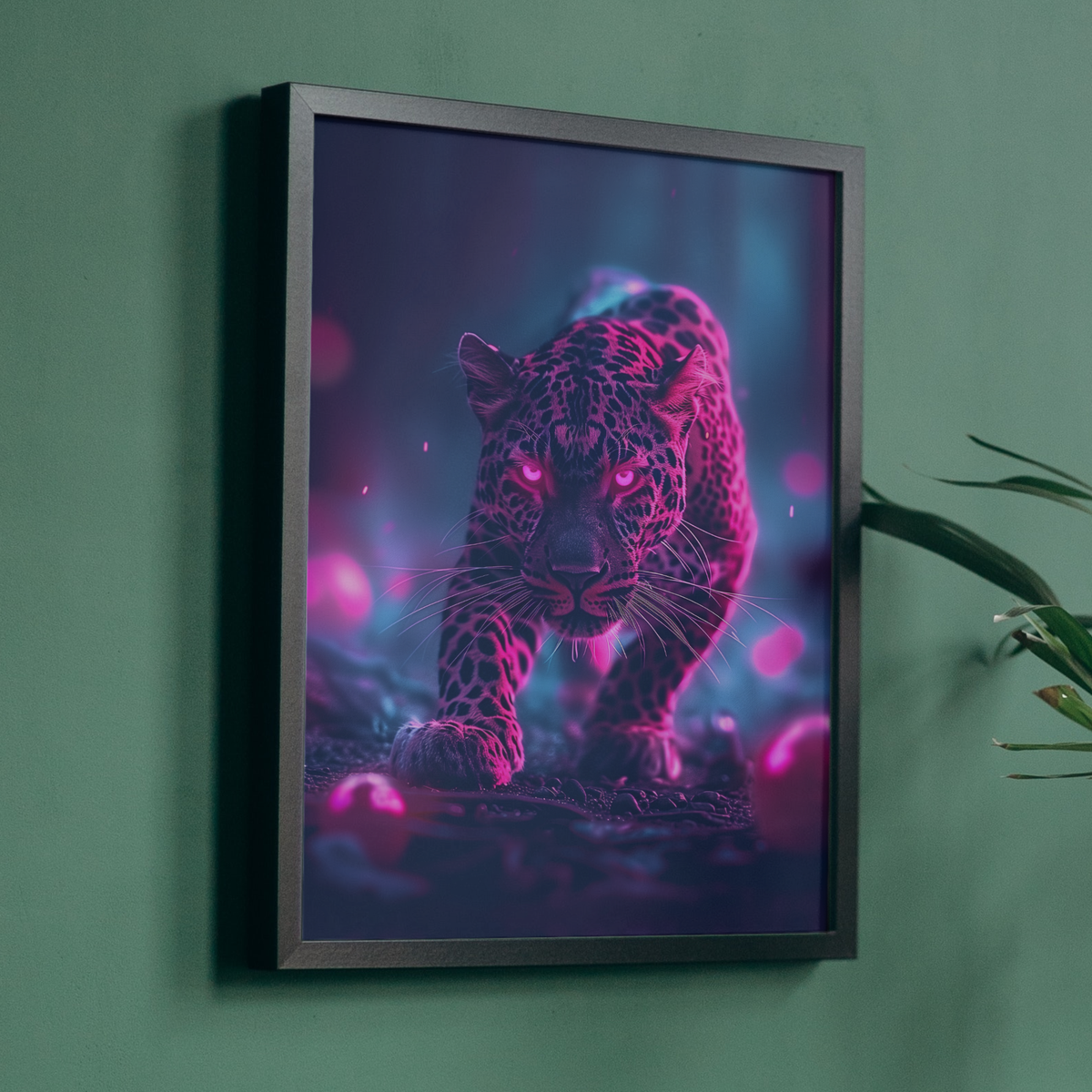 Neon Cyberpunk Leopard Art Print