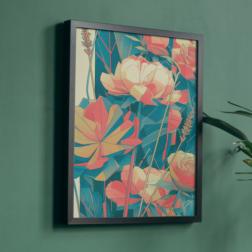 Geometric Coral & Teal Floral Art Print